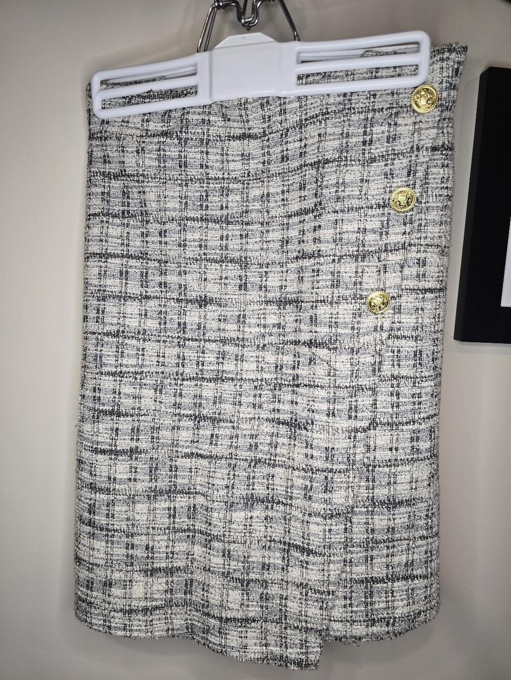 Maurices Black & White Tweed Pencil Skirt with Gold Buttons
